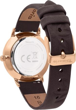 Годинник Tamaris для жінок з шкіряним ремінком (рожеве золото / коричневий шкіряний ремік з квітковим малюнком)