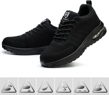 Легкі робочі черевики для чоловіків та жінок. Безпечні, спортивні, з металевим носком. Дихаючі робочі черевики, чорного кольору, розмір 42 EU.