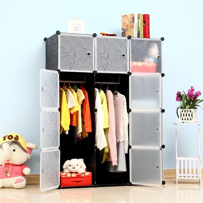 HENGMEI DIY Closet Wardrobe Storage Shelf System Shelf System 12-Cube Organization System Shoe Cabinet Closet with Door (Black)