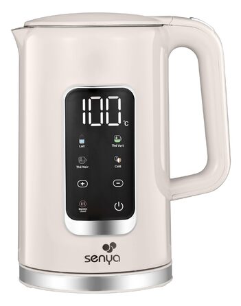 Електричний чайник SENYA 1.7 л з цифровим дисплеєм, 5 температурних програм, підтриманням тепла, 360° та ергономічною ручкою, кремовий