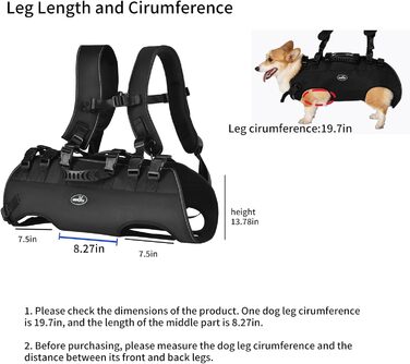 Сумка-переноска для собак великих порід Wakytu: переноска-рюкзак для собак з проблемами суглобів, травмами, літніх собак. Максимальна вага 30-40 кг, чорна, 4XL