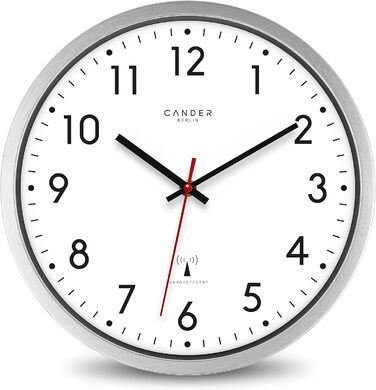 Cander Berlin MNU 3030 Wall Clock White Aluminum Silent 30.5 cm Analog Quiet Radio Clock