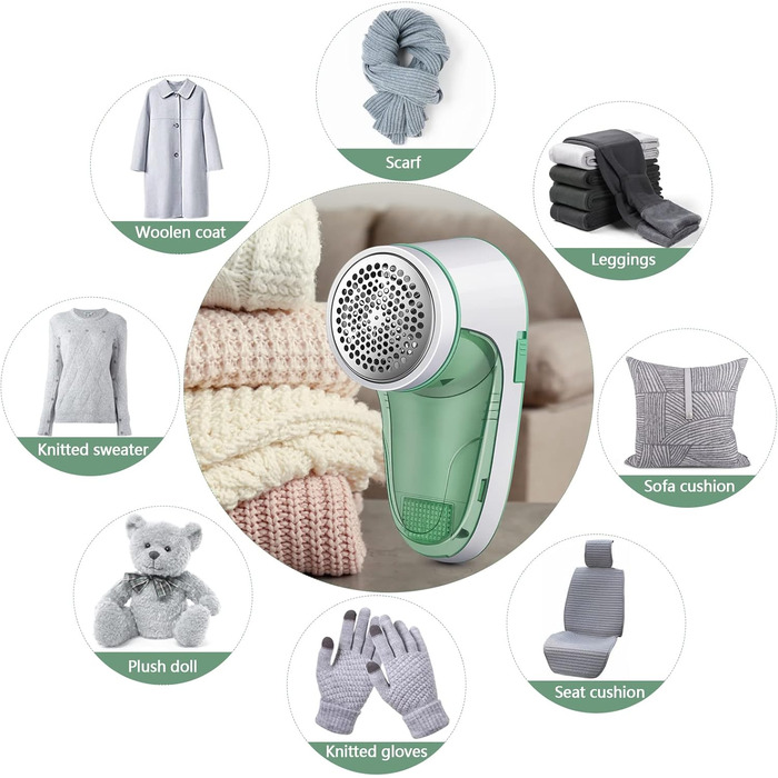 Електричний видалення ворсу для одягу, бездротовий, з USB-кабелем, змінна насадка, для пуловерів та вовняних виробів (зелений)