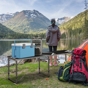 Outsunny Folding Camping Table - Lightweight, Adjustable Height, Aluminum Frame, 240 x 60 x 54/62/70 cm, Black