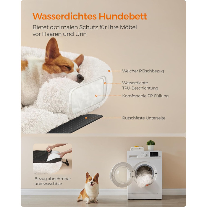 Feandrea FluffyHug Dog Bed, Plush, Dog Blanket Sofa, Sofa Protector Dog, Dog Cushion, Size M, for small and medium-sized dogs, 80 x 75 x 16 cm, PGW221G02 (L 95 x W 85 x H 16 cm, Cloud White)