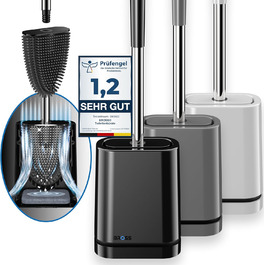 Набір для чищення унітазу Bross® Silikon з тримачем - антибактеріальний, швидке висихання, чорний