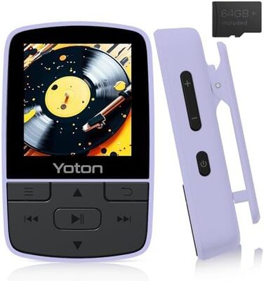 MP3-плеєр YOTON з Bluetooth 5.2, Hi-Fi звук, FM-радіо, диктофон, регулятор гучності, навушники, підтримка SD до 128 ГБ, фіолетовий