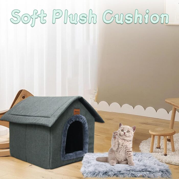 Будка для собак та котів з м'яким знімним подушкою, 40x35x40 см, темно-сірий