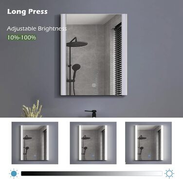 Дзеркало для ванної кімнати CLIPOP з підсвічуванням LED, сенсорне управління, IP44, 40x50 см