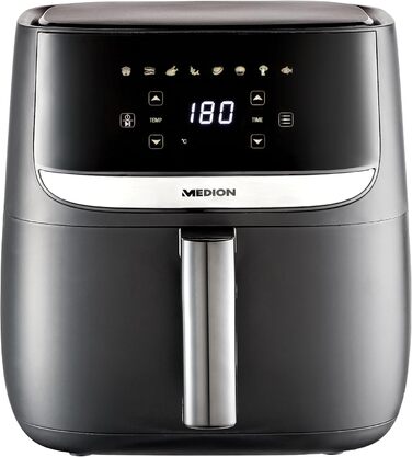 Аерофритюрниця MEDION E50 XL, 5,7 л, 1700 Вт, цифрова панель, 8 програм, без олії, чорна