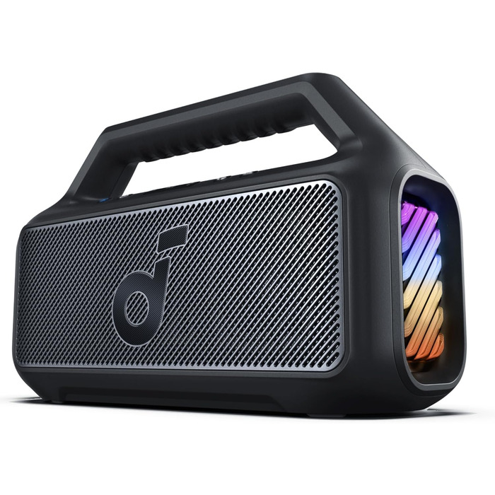 Soundcore Boom 2 - портативна Bluetooth колонка, 80W, сабвуфер, LED, IPX7, USB-C, EQ, BT 5.3, для кемпінгу, пляжу, саду, чорна