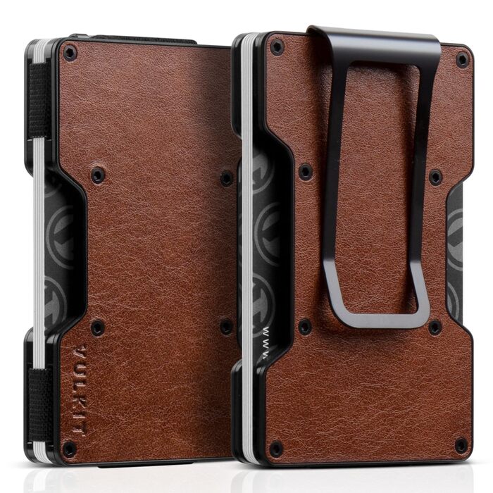 Чоловіче картхолдер VULKIT з кліпсою для грошей, металевий, тонкий, RFID захист, зелений (ретро шкіра)