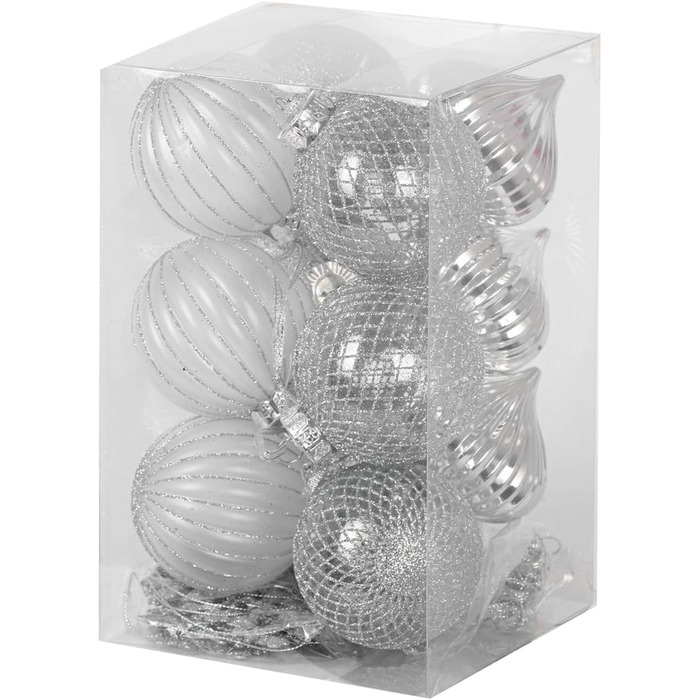 SLEETLY 28шт Білозолоті Новорічні Кулі для Прикраси Ялинки - Набір Декоративних Орнаментів, Сніжинки та Крижані Шарм, Стійкі до Ударів, для Святкового Прикрашання