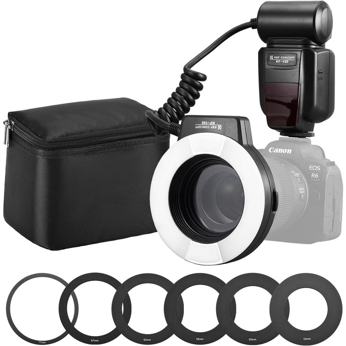 Кільцевий спалах K&F Concept TTL для Canon SLR/DSLR з підтримкою AF-допомогою, лічильник світла 14