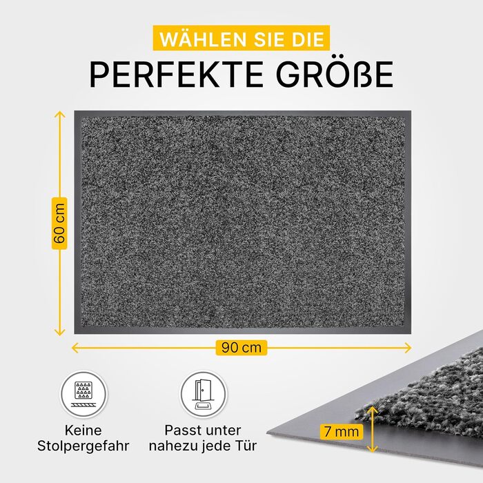 Килимок для дому та вулиці 60x90 см – антиковзаюча, легко миється – ідеально для входу або балкону (Антрацит)