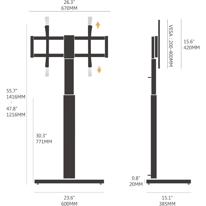 FITUEYES Adjustable Swivel TV Stand with Wood Base - Fits 32-70 inch TVs up to 40kg, VESA 400x600 - Black
