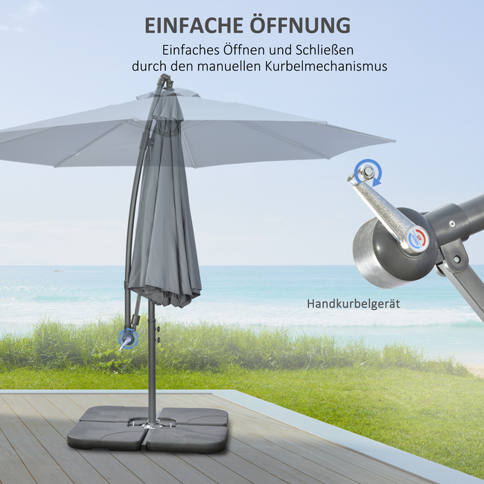 Outsunny Patio Umbrella Ø2.92 m with Hand Crank, Garden Umbrella including Weights & Canopy Cover, Steel Cross Base, Oxford Dark Grey
