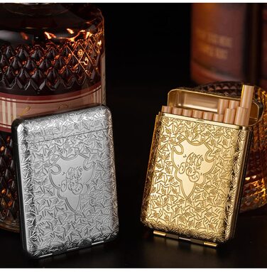 Металеве тютюноприкурювач, преміум-якість, гравіювання, елегантні мотиви, міцний та довговічний, для 16 сигарет – унісекс, чоловічий/жіночий, золотистий