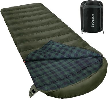 Спальний мішок Poepore Outdoor Winter для дорослих, Extra Wide, 3-4 сезони, XXL, теплий, бавовна, фланель, Deckenschlafsack, для кемпінгу, подорожей, пригод, 230 x 100 см, 0°C (Olive-L-Zip, -6°C)