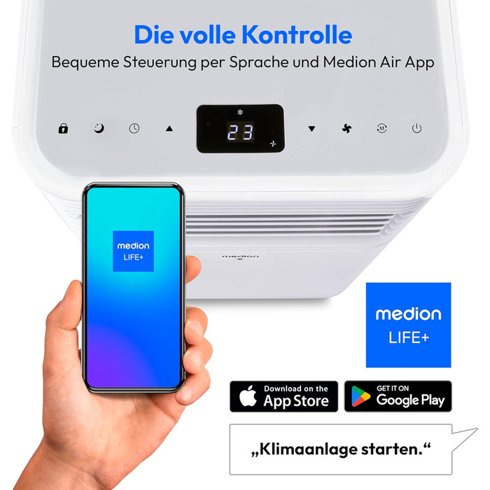 Мобільний кондиціонер MEDION E701 (9000 BTU) з випускним шлангом, для кімнат до 25м², 3-в-1 (охолодження, осушення, вентиляція), з пультом дистанційного керування, функція сну, MD 37730