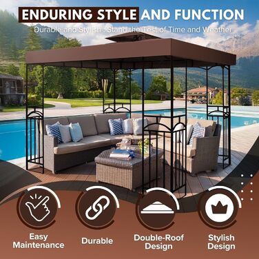 20.3 x 20.3 cm Gazebo Replacement Canopy Cover, Waterproof Cover for Outdoor Gazebo, Double-Tiered, UV30, Awning Cover, Garden, Terrace, Courtyard Tent (brown)