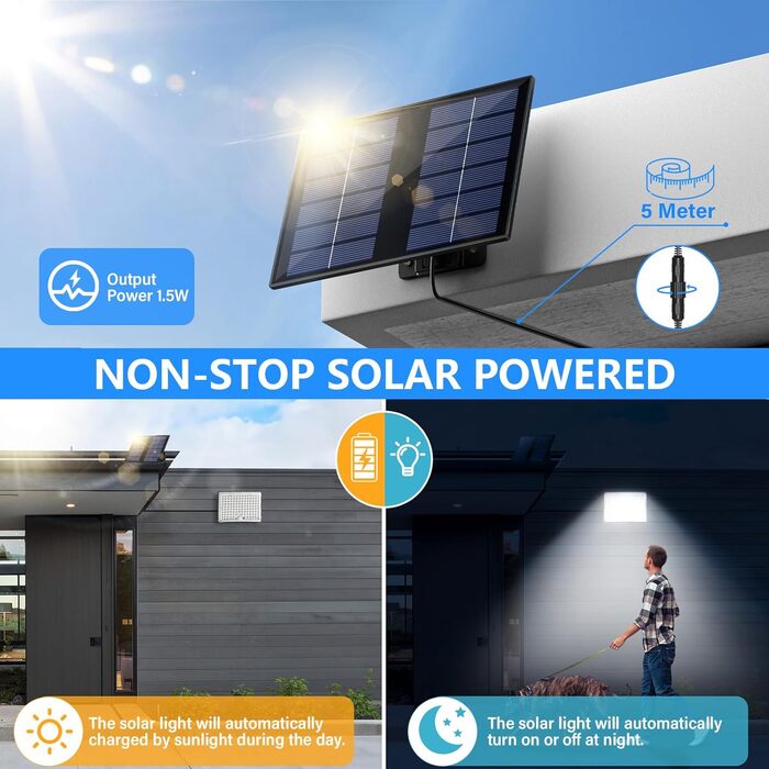 Solar Lights for Outdoors, Solar Light with Motion Sensor, 113 LED Solar Spotlight IP65 Waterproof Solar Split Wall Light with 5m Cable for Garage, Garden, Yard, Steps, Doorways, Lawn - 2 Pack