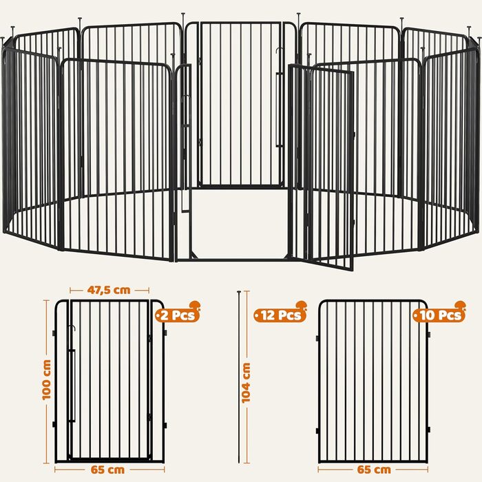 Вольєр для цуценят Yaheetech 12-секційний, 100 см, з замком, тихі труби, захист для підлоги, 8 мм металевий дріт, для квартири та саду