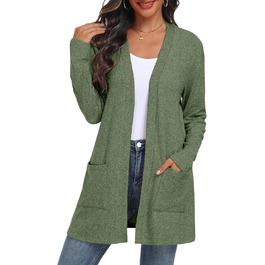Жіночий в'язаний кардиган QIXING з кишенями | Легкий, елегантний, теплий | Зелений | для осені та зими