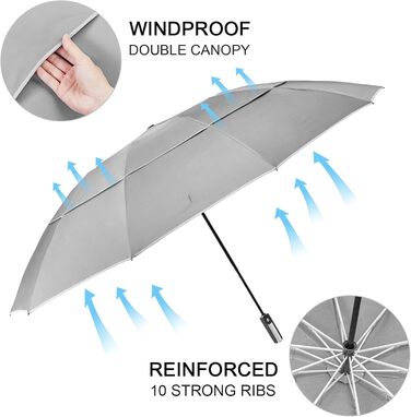 G4Free Гольф-парасолька велика, 10 ребер, автоматична, стійка до вітру, сіра (54 дюйми)