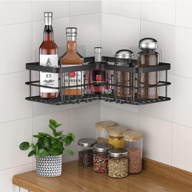 Набір з 5 полиць для душу Yazoni, самоклеючі, без свердління, нержавіюча сталь, чорний колір