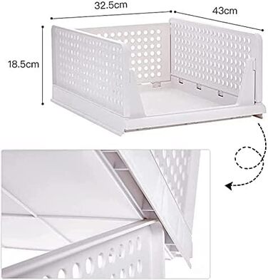 5 Foldable Plastic Storage Boxes, Drawer Box, Stackable Closet Organizer, Shelf Storage Box, Shelf Baskets Closet, Stackable Drawer Storage Boxes, for Kitchen Bedroom, White (8 Pieces L)