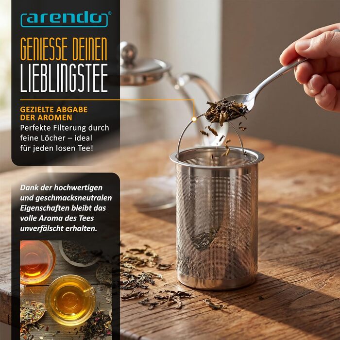 Скляний чайник Arendo з підставкою для підігріву та ситом, 1500 мл, термостійке боросилікатне скло, для листового, трав'яного та фруктового чаю