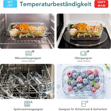 Скляні контейнери для зберігання їжі з кришками, набір Frischhaltedosen, Meal Prep - темно-зелені. Підходять для мікрохвильовки, духовки, морозилки та посудомийної машини.