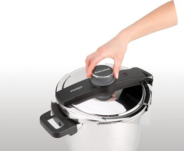 Каструля-скороварка Tescoma ULTIMA 6 л з індукційним дном, інтуїтивним регулюванням тиску та датчиком, 4-кратна безпека, з ситом, срібна