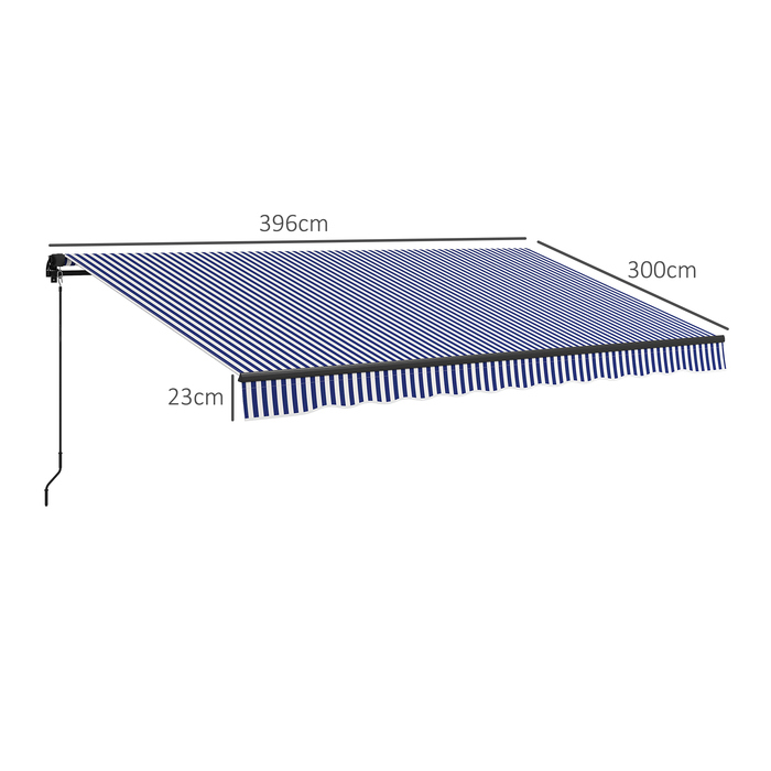 Outsunny Awning 4x3m Wall Mount Balcony Awning with Hand Crank, Sun Protection, Aluminum, Blue+White | Aosom