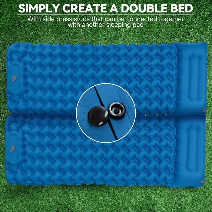 Надувний килимок для кемпінгу Isomatte 9 см, 200x68 см, з подушкою, водонепроникний, синій - для туризму, пляжу, намету