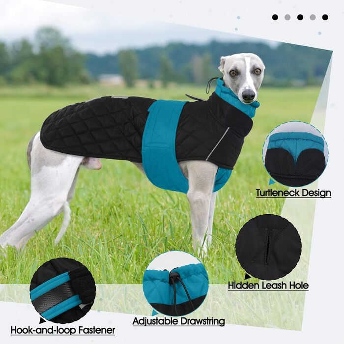 Windhound Warm Winter Coat, Greyhound Coat Adjustable Outdoor Greyhound Dog Jacket with Harness Hole Warm Dog Clothing Greyhound/Saluki (3XL, Blue)