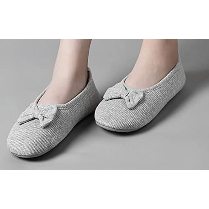 Жіночі та дівчачі балетки-халапи з бантиком, теплі та зручні домашні тапочки для дому, офісу, спальні. Розмір 39/40 EU, сірий колір.