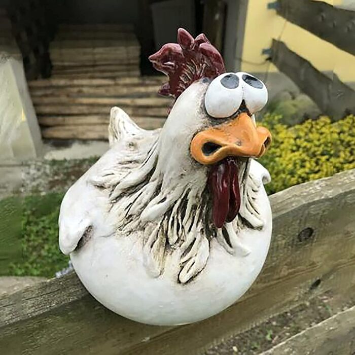 D-Rings Chicken Ceramic Garden Decoration, Chicken Decoration, Garden Statues, Outdoor Decoration, Ornament, Garden Statue, Decorative Garden Figure, Chicken Garden Stake, Backyard for Outdoors
