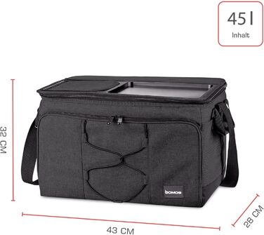Foldable Cooler Bag 25L/45L/52L - Outdoor Cooler Box with 16h Cooling Function and Carrying Straps, Waterproof Picnic Bag/Insulated Bag with Shelf, Insulated Bag - Anthracite or Grey - IceBreezer (Anthracite - Size M: 45L)