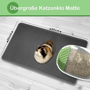 Килимок під лоток для котів 90x60 см XXL, EVA, двошаровий, вологостійкий, сірий