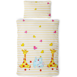 Комплект постільної білизни для дітей Gräfenstayn® з принтом тварин (жирафа та слон) - 100% бавовна (ренфорс) - ковдра 135x100 см, подушка 135x100 см