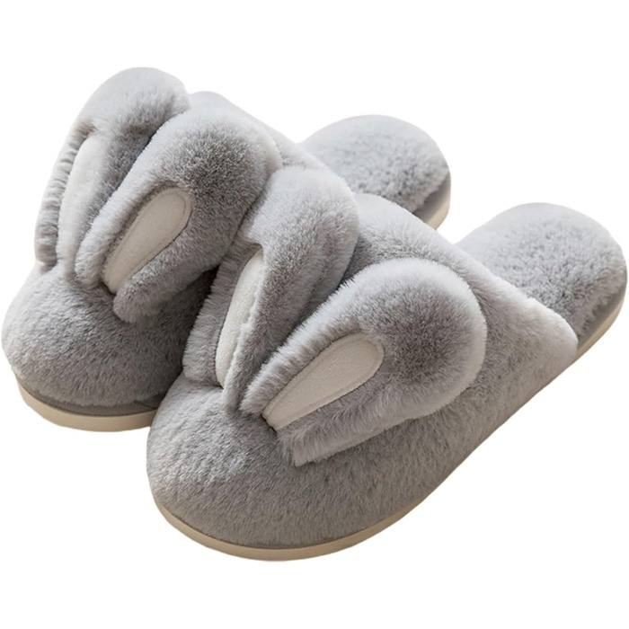 Тапочки-зайчики для жінок та чоловіків, м'які пухнасті тапочки з антиковзким покриттям, світло-сірий колір, розмір 40/41 EU