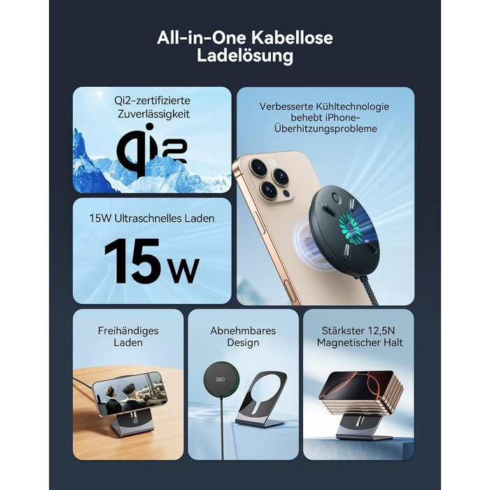 Бездротова зарядка INIU Neo для iPhone 16/15/14 з MagSafe, 15W, швидка зарядка, ефективне охолодження