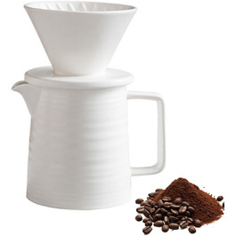 Порцеляновий кавовий фільтр 500 мл з чашкою, кавоварка pour over з керамічним кухлем, кавник з фільтром, багаторазовий кавовий дрипер, білий