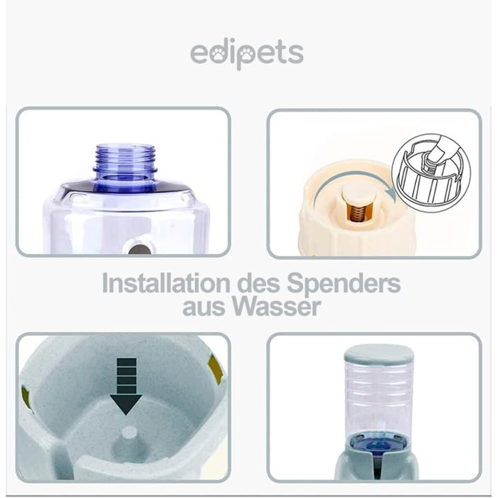 Edipets Automatic Pet Feeder & Water Dispenser - 2 Vessels, 3.8L - Cat & Dog Food & Water Bowl (Gray)