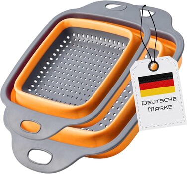 Ситечко для кухні складне, сито для зливання з нержавіючої сталі та силікону, 2 розміри (24.5+29.2 см), помаранчеве