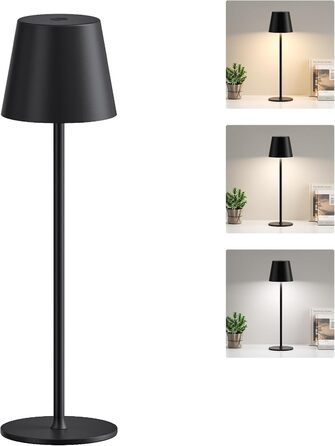 Акумуляторна настільна лампа LED бездротова з USB-C зарядкою, димується, 3 режими світла, чорна - для дому, кемпінгу