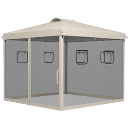 Outsunny Folding Gazebo 3x3m with 4 Mosquito Curtains, UV Protection, Pop-Up Design, Window & Carry Bag, Beige for Garden Parties