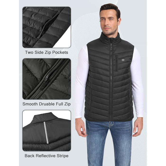 Чоловіча жилетка oFiz Легка стьобана жилетка з коміром-стійкою, гібридна жилетка з підкладкою, для активного відпочинку, роботи, гольфу, хайкінгу, темно-синій (XXL, темно-сірий)